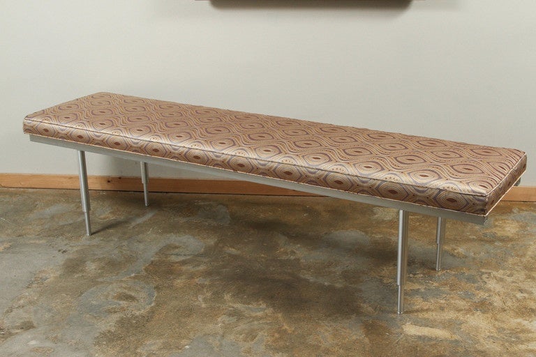 Newly Upholstered Midcentury Spun Brushed Aluminum Benches 3