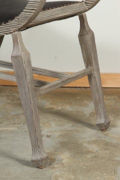 Paul Marra Distressed Fir Bench in Brown Horsehair