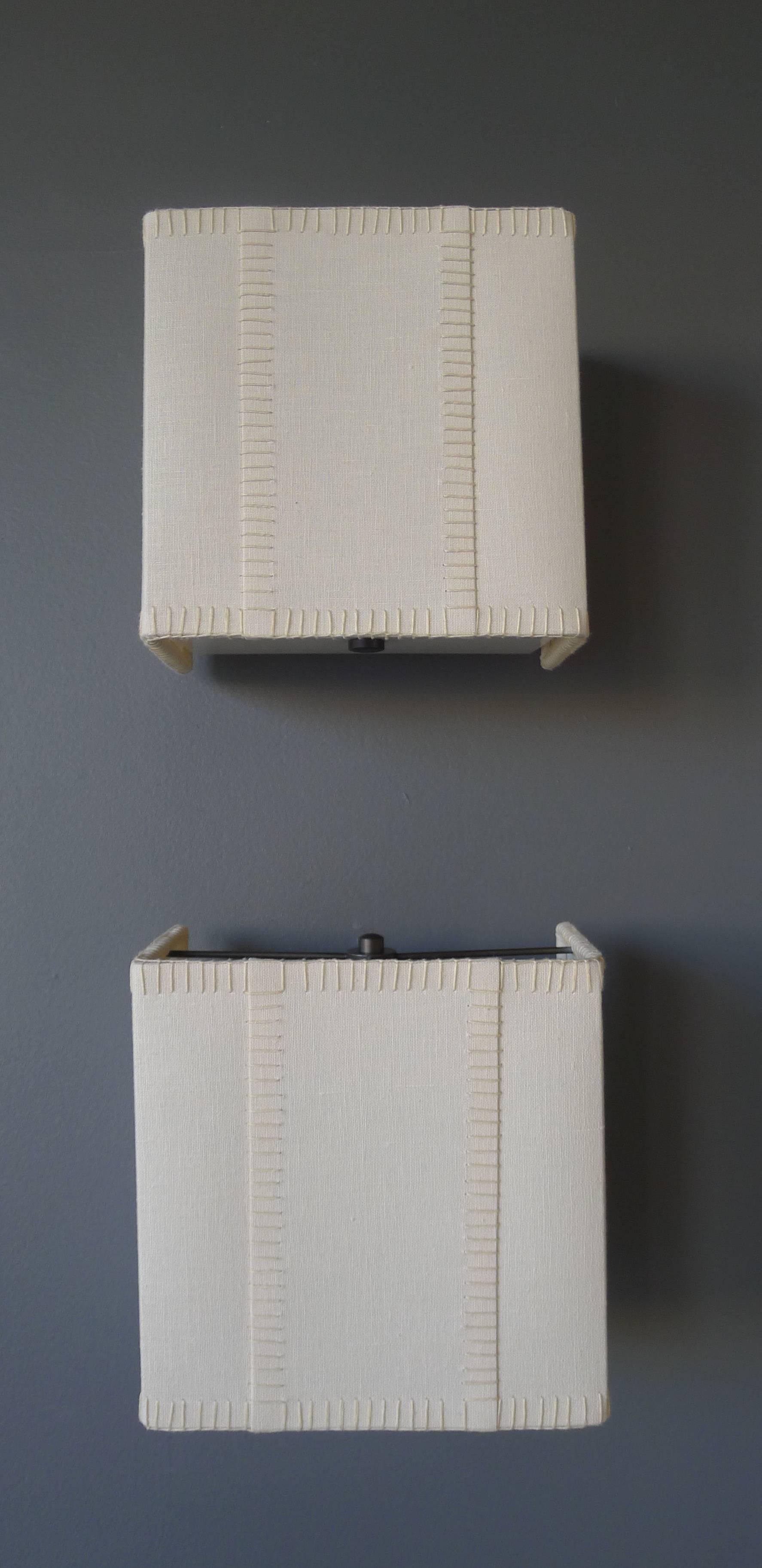 Modern Hand-Stitched Laced Linen Shaded Wall Sconce