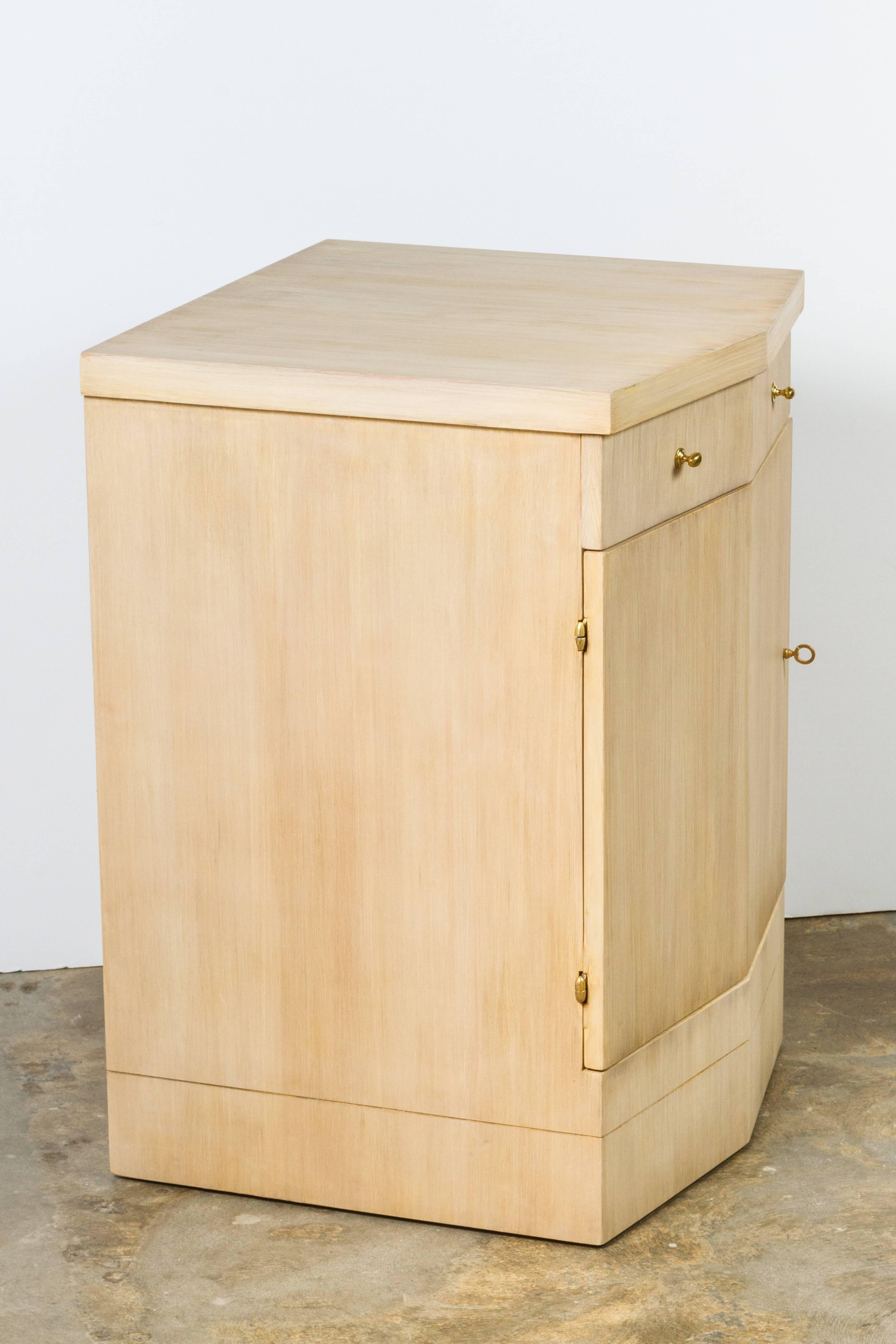 Paul Marra Pinnacle Nightstand shown in bleached Douglas Fir with one drawer and one door. Removable shelf. By order. Price  is per each. (For orders, specify left/right side door opening).