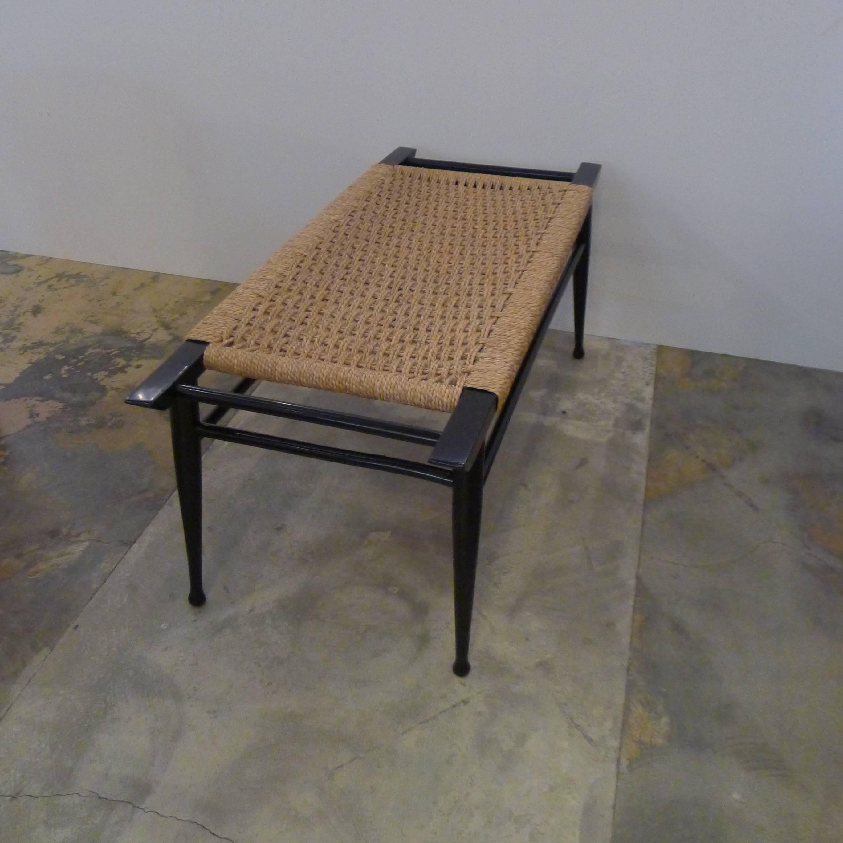 Mid-Century Modern Danish Woven Rush Bench In Good Condition In Los Angeles, CA