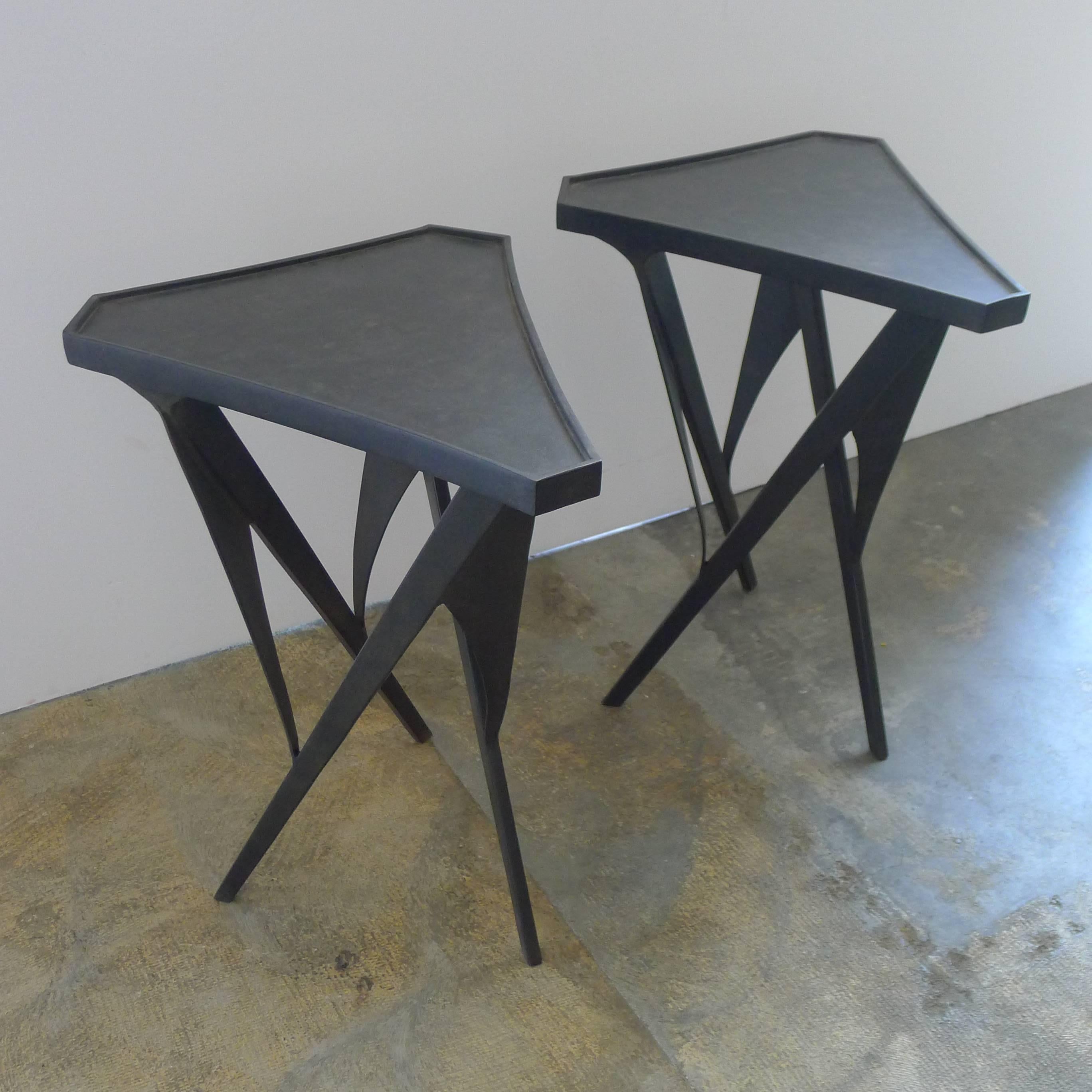 Paul Marra Triangular Steel Side Table In Excellent Condition For Sale In Los Angeles, CA
