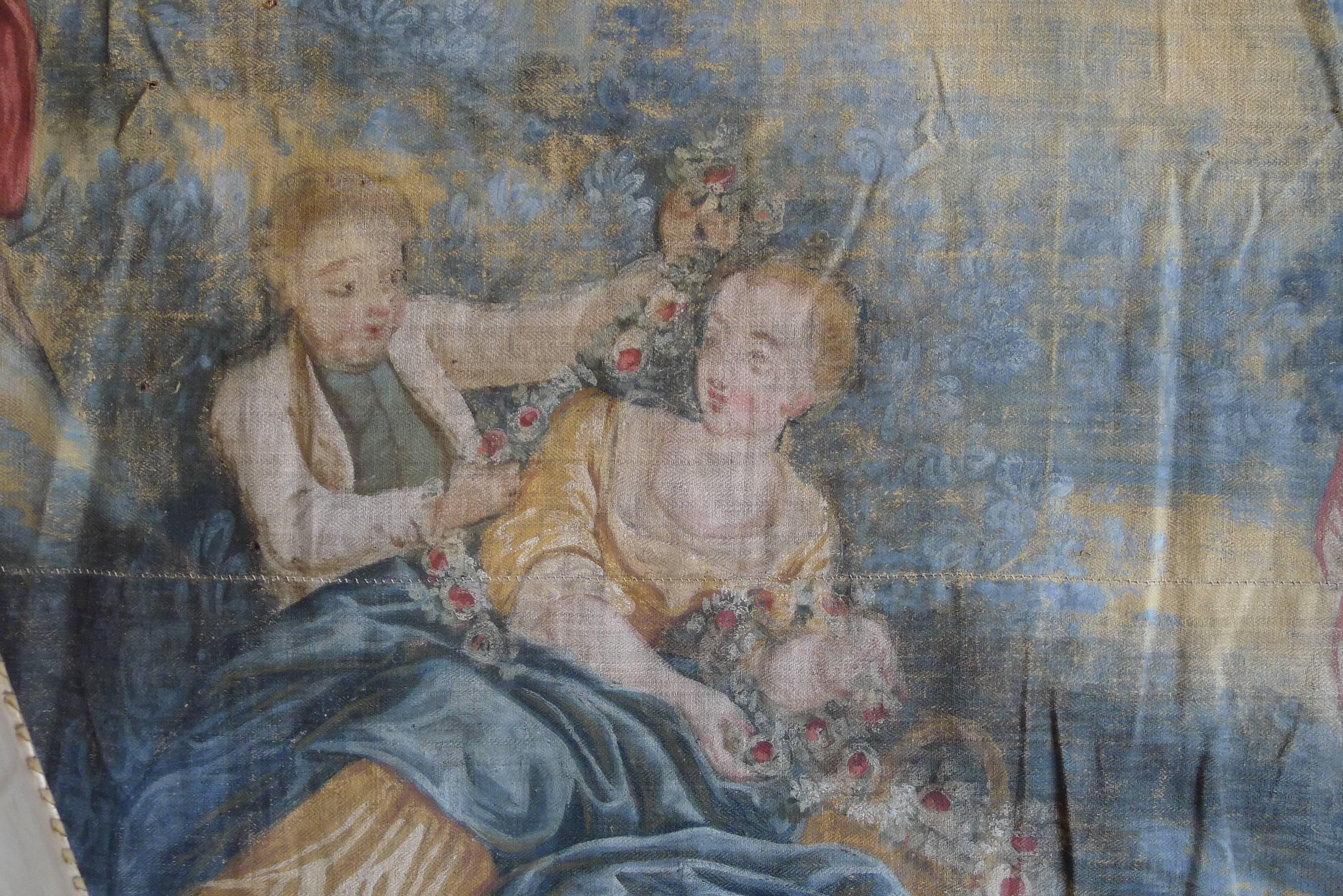 European Large Tapestry Style 19th Century Rococo Wall Hanging