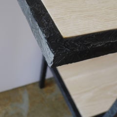 Console Restored in Bleached Oak Wood and Textured Steel Frame