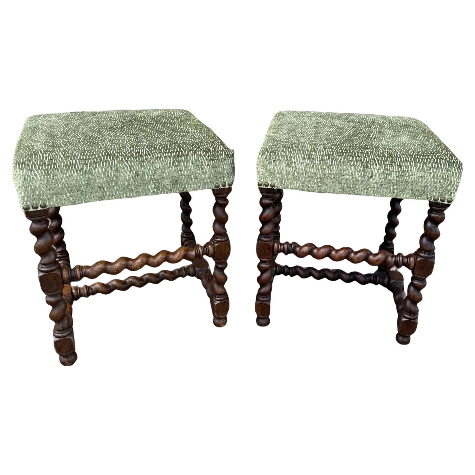 Newly Upholstered English Stools For Sale