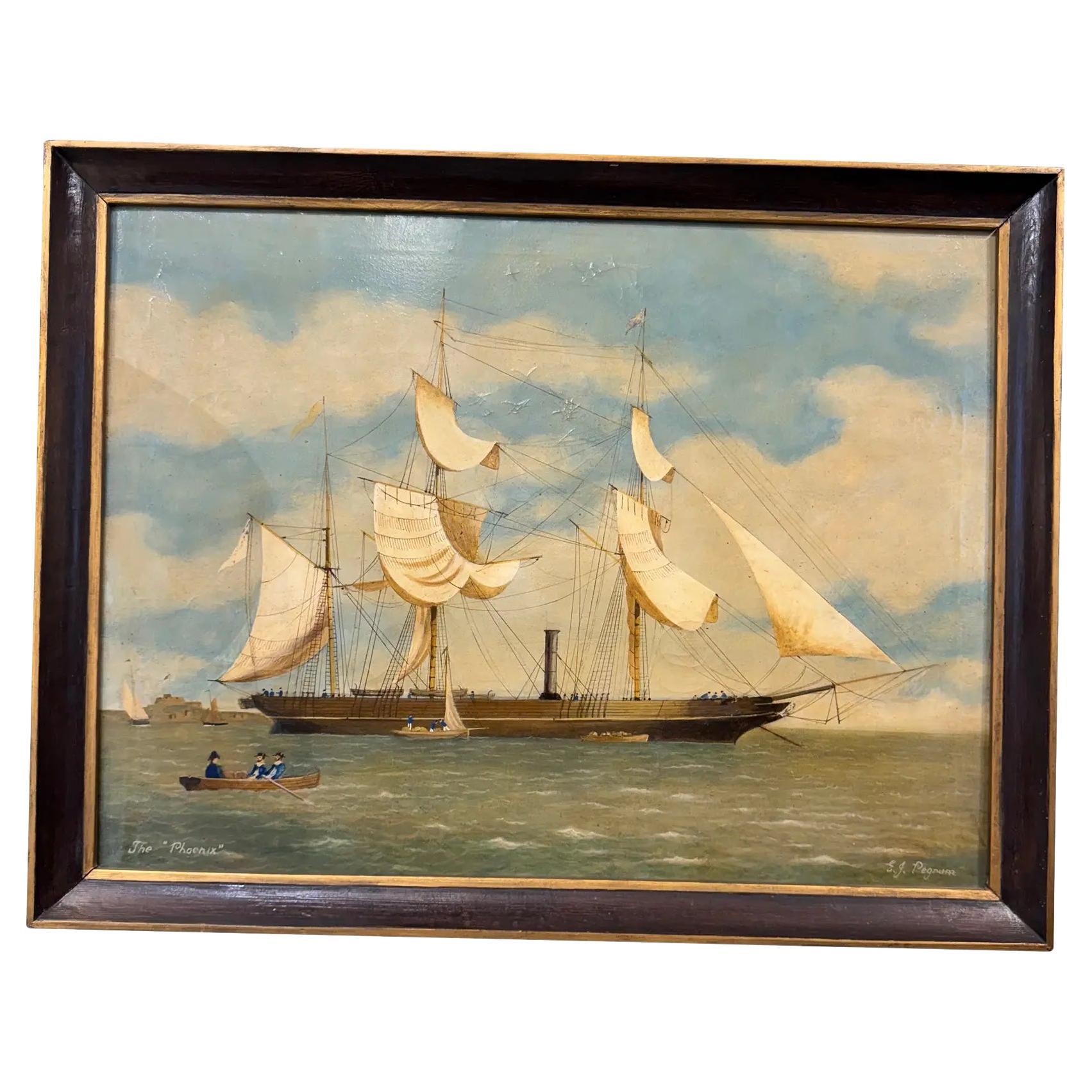 Peinture à l'huile originale du 19e siècle "Le Phoenix"