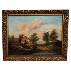 19th Century Oil Painting of an English Farmhouse on Canvas