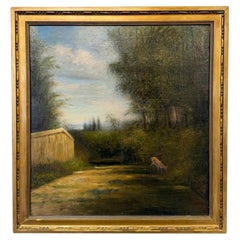 Antique French Landscape Study With a Deer