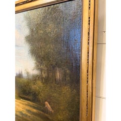 Antique French Landscape Study With a Deer