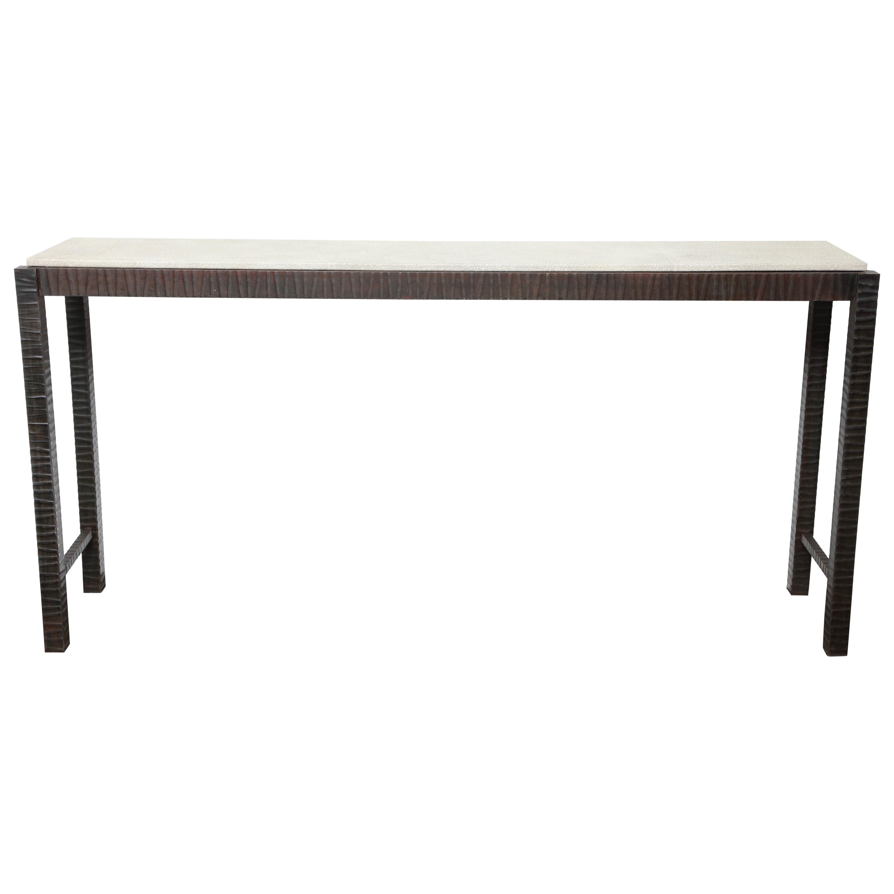 Shagreen Embossed Edelman Leather Console For Sale