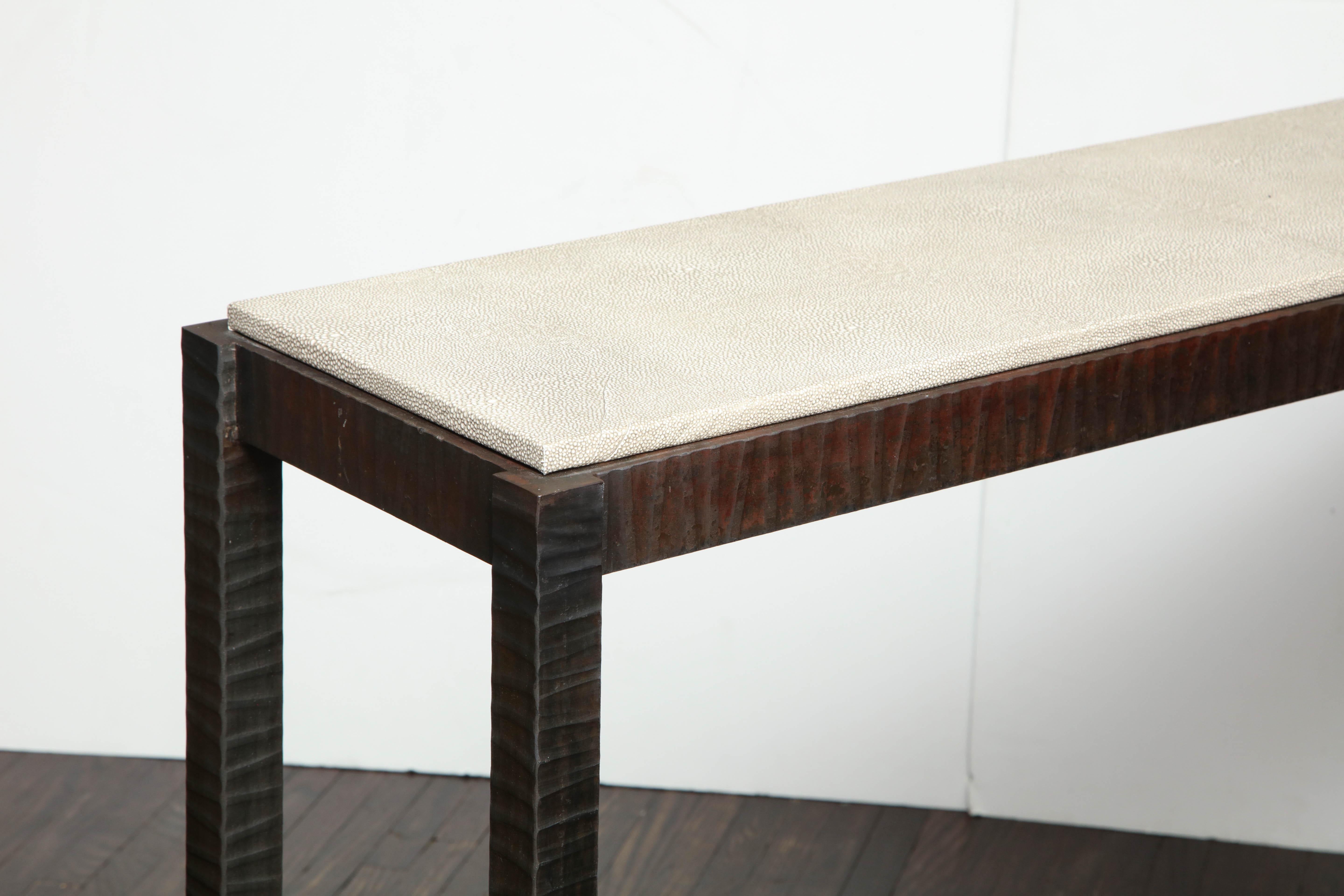 Patinated Shagreen Embossed Edelman Leather Console For Sale