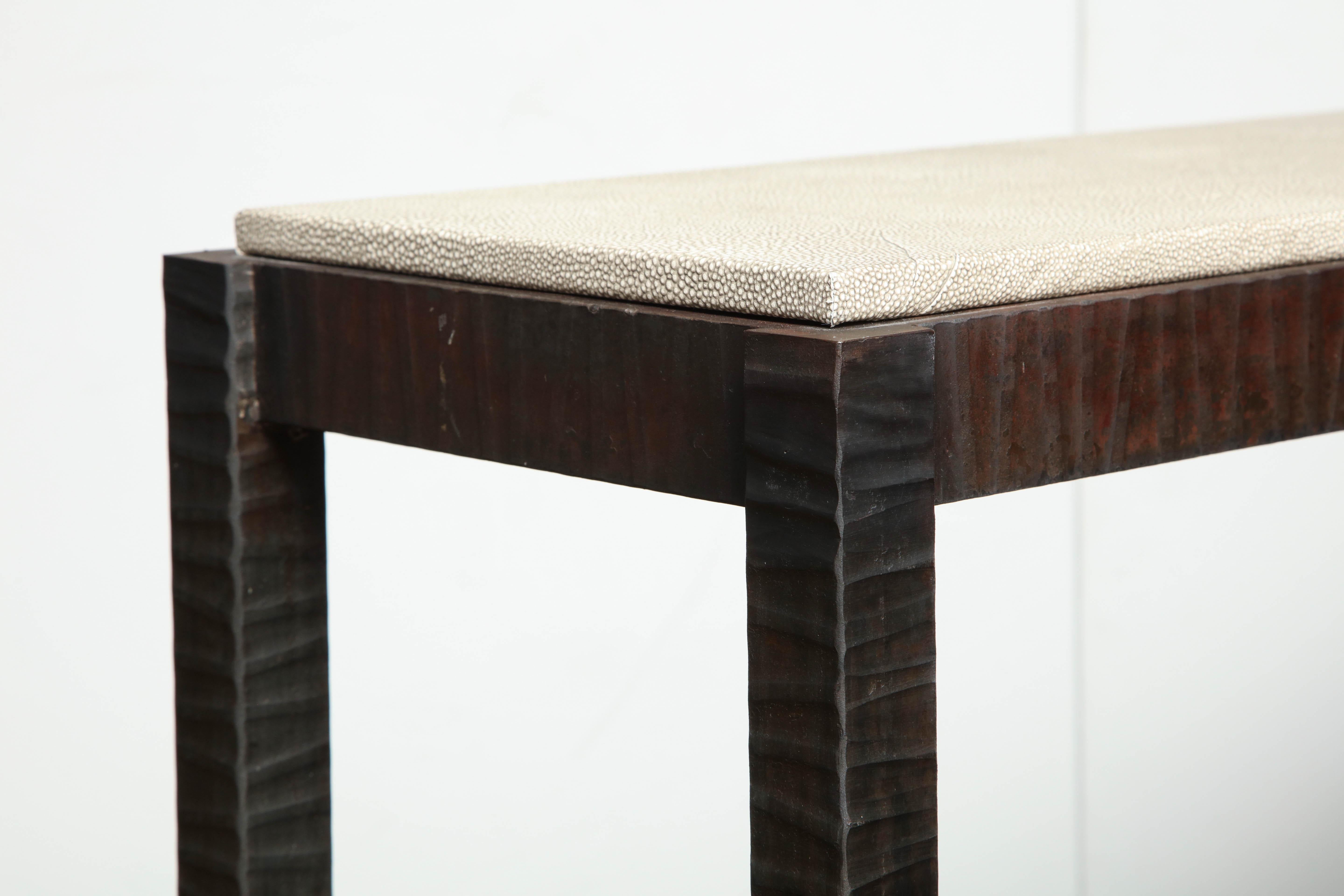Cut Steel Shagreen Embossed Edelman Leather Console For Sale