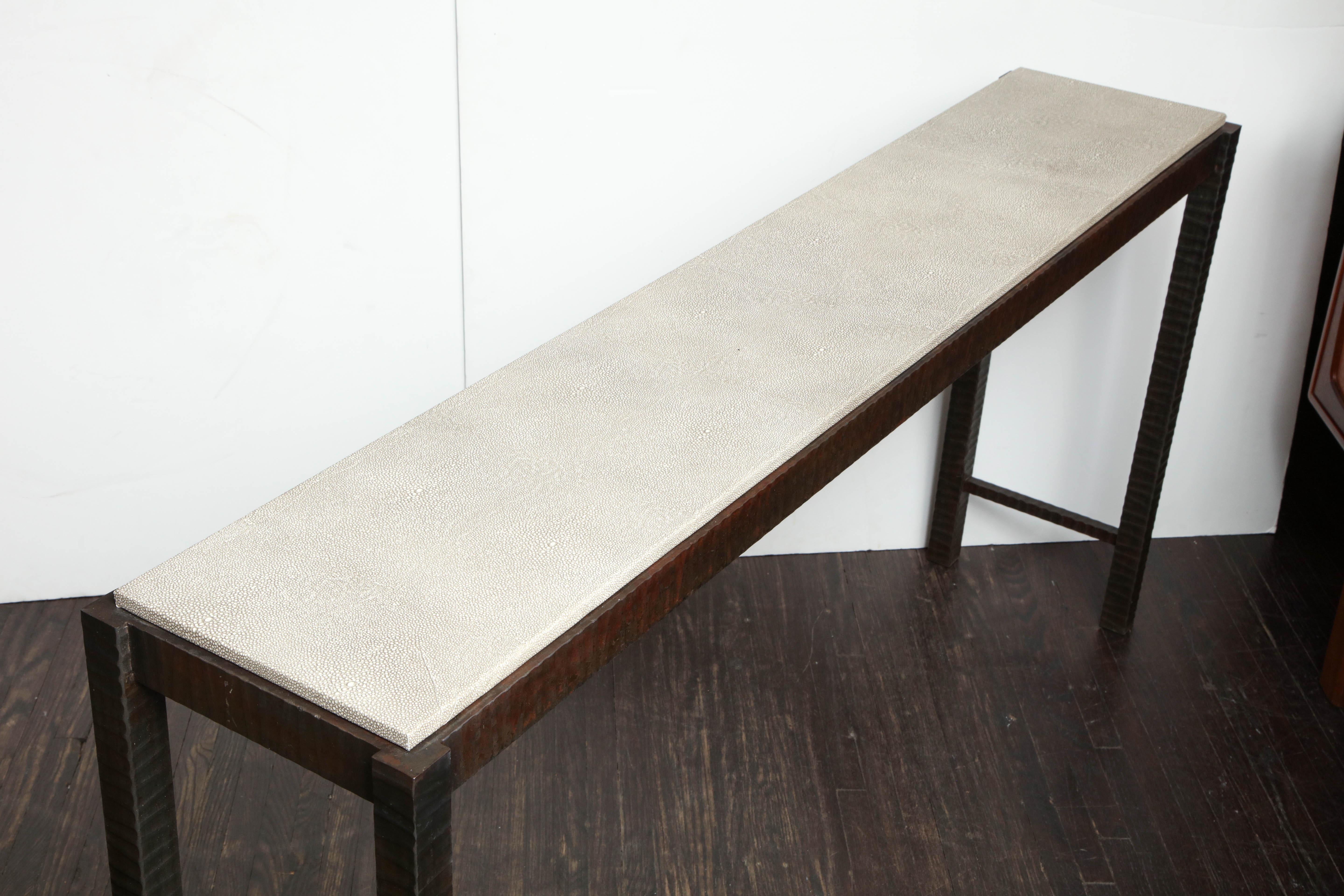 Contemporary Shagreen Embossed Edelman Leather Console For Sale