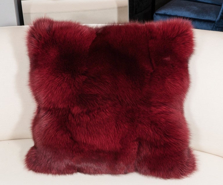 Deep red, genuine, full skin fox pillow. Pair available.