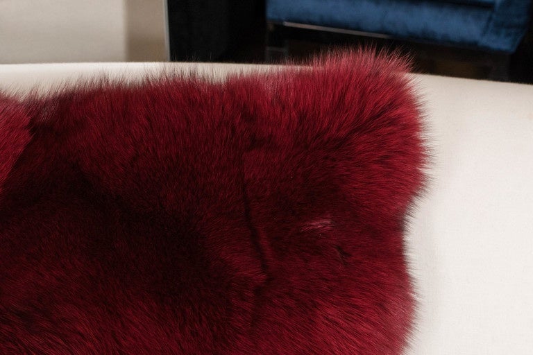 Deep Red Genuine Full Skin Fox Pillow In Excellent Condition In New York, NY