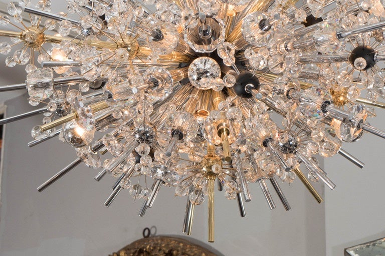 Contemporary Crystal Oval Sputnik Chandelier with Ebonized Spheres For Sale