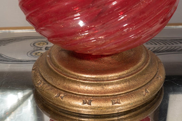 Italian Single Vintage Red Murano Glass Lamp