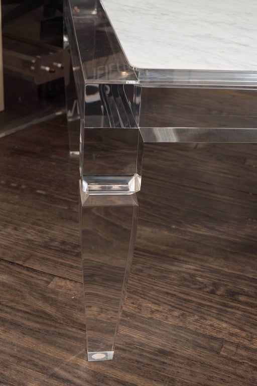 Neoclassical Custom Lucite Table with Carrara Marble Inset Top
