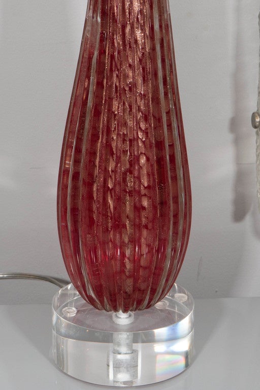 Pair of Red Murano Glass Lamps In Excellent Condition In New York, NY