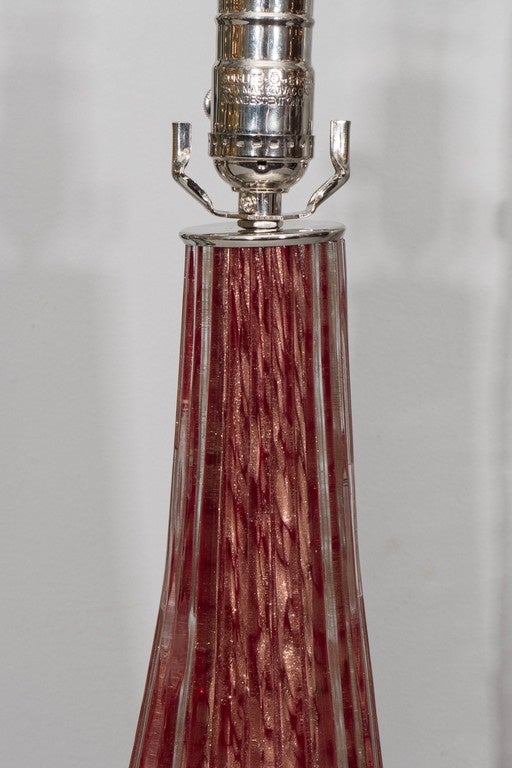 Mid-Century Modern Pair of Red Murano Glass Lamps