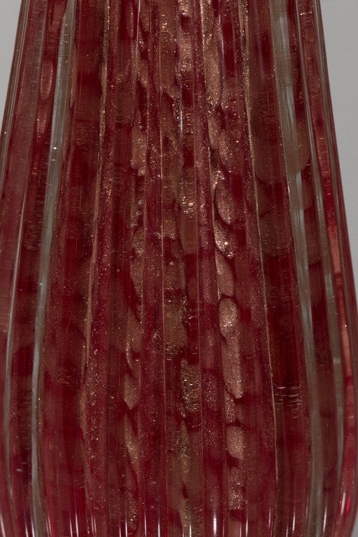 Mid-20th Century Pair of Red Murano Glass Lamps