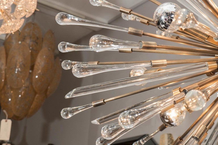 American Beautifully Detailed Custom Glass Teardrop Oval Sputnik Chandelier For Sale