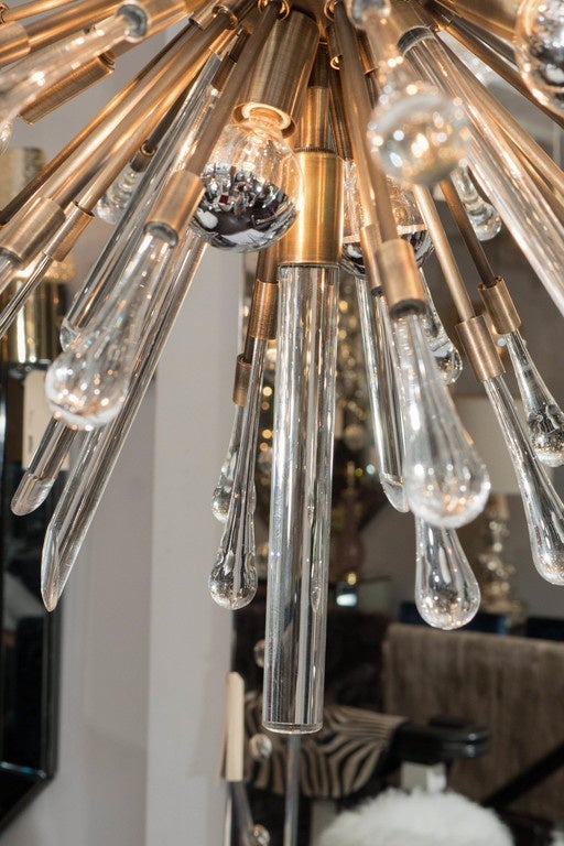 Metal Beautifully Detailed Custom Glass Teardrop Oval Sputnik Chandelier For Sale