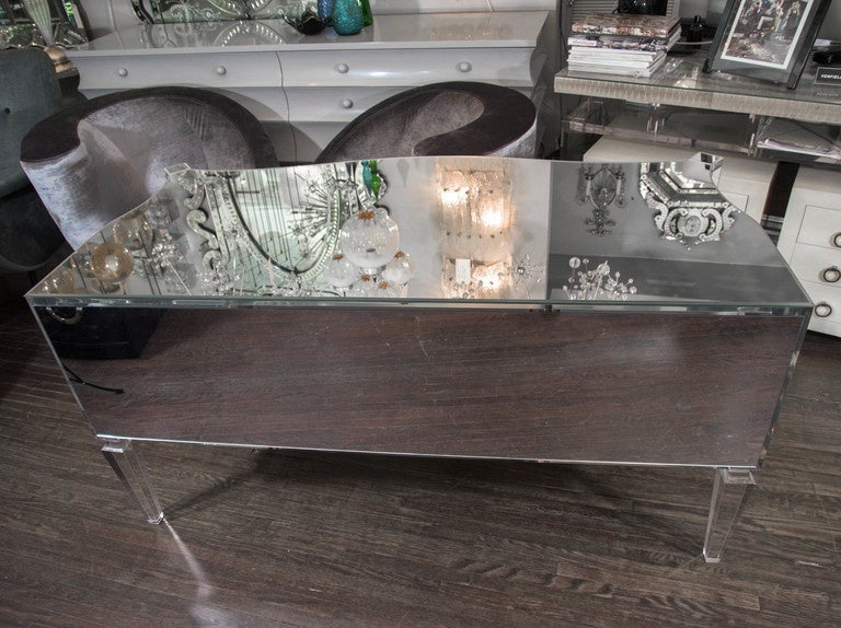 Contemporary Custom Glamorous Mirrored Writing Desk with Acrylic Legs For Sale
