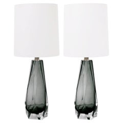 Elegant Pair of Faceted Smoke Glass Table Lamps