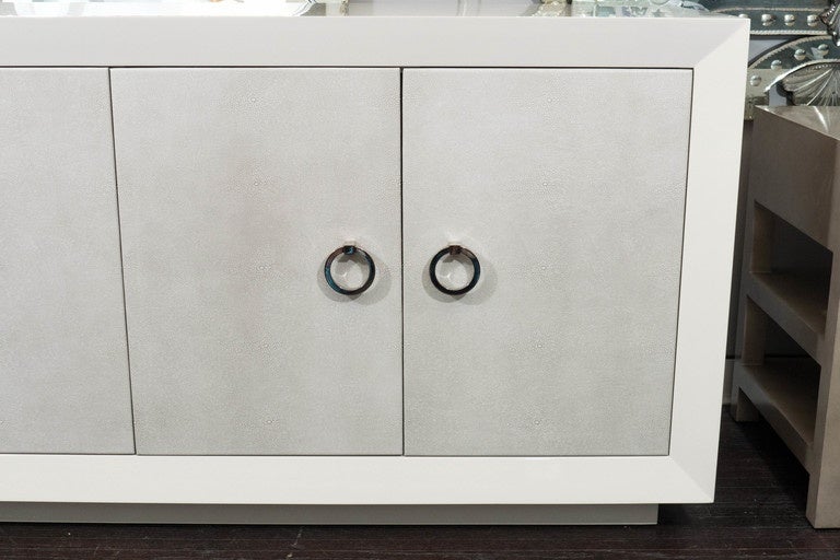 Modern Custom Lacquered Sideboard with Faux Shagreen Doors For Sale
