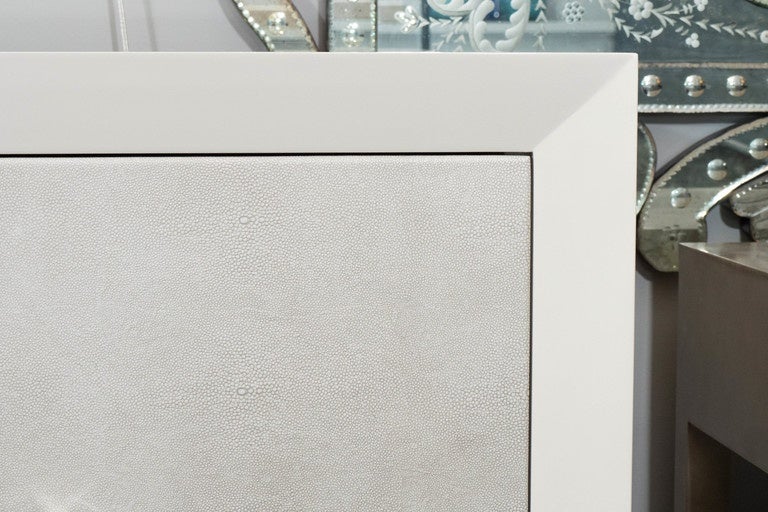 Embossed Custom Lacquered Sideboard with Faux Shagreen Doors For Sale