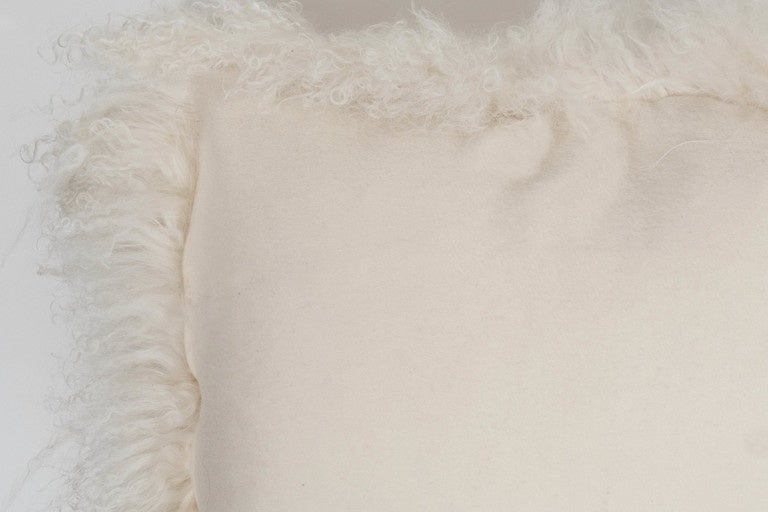 Lambskin Lush Ivory Mongolian Lamb Pillow with Cashmere Backing