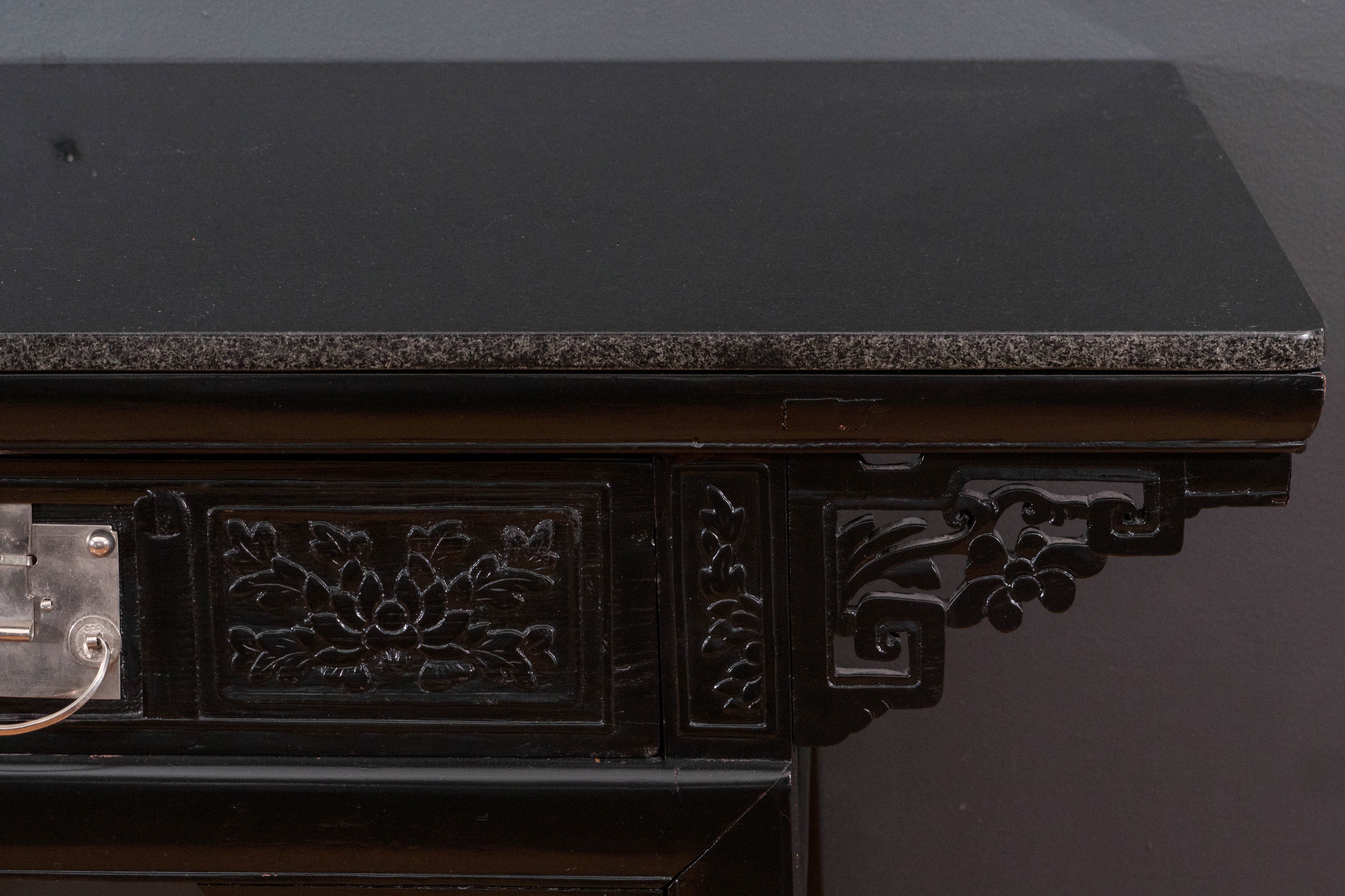 Chinese Export 19th Century Black Lacquer Chinese Alter Table