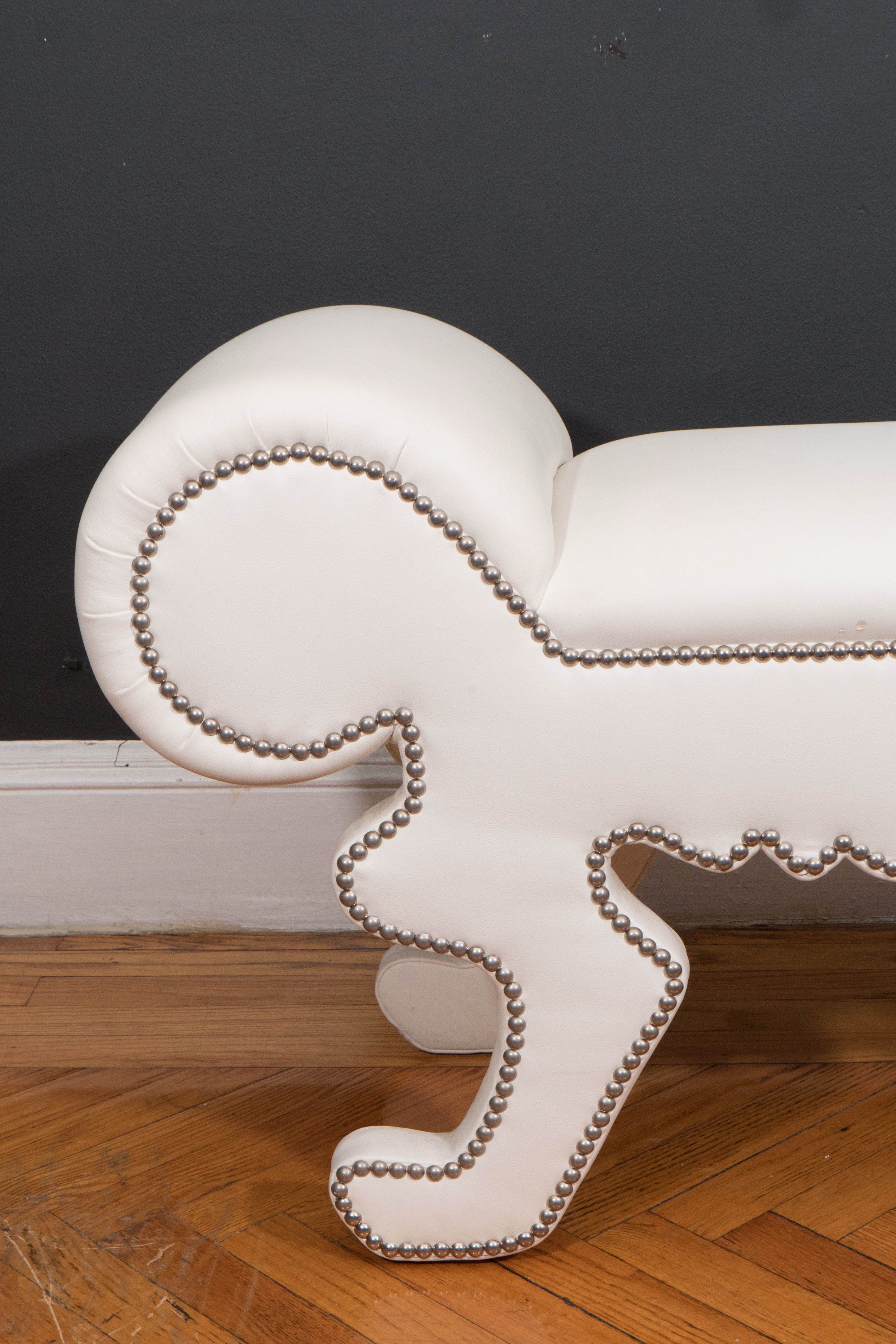 Modern Whimsical Bench in White Faux Leather
