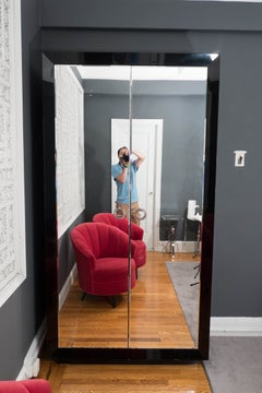 Custom Black Lacquer and Mirrored Armoire