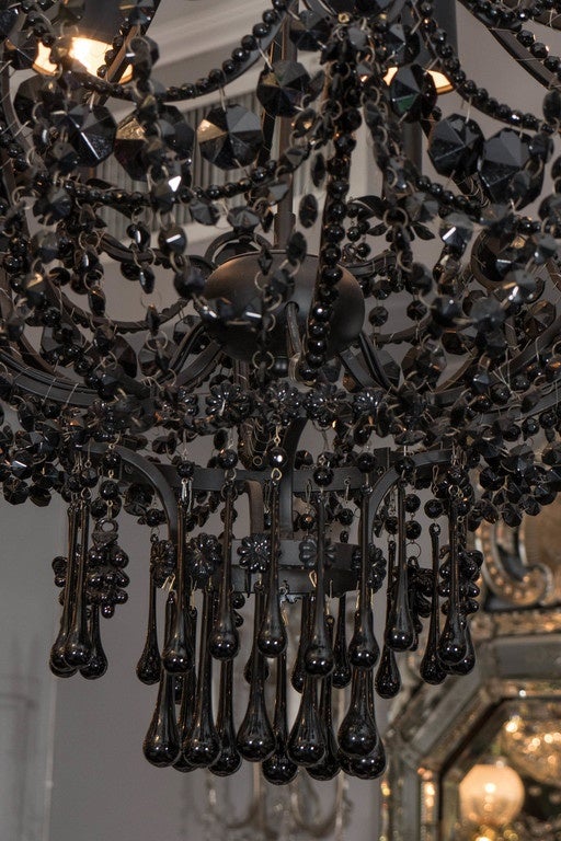 French Black Crystal Chandelier In Excellent Condition In New York, NY
