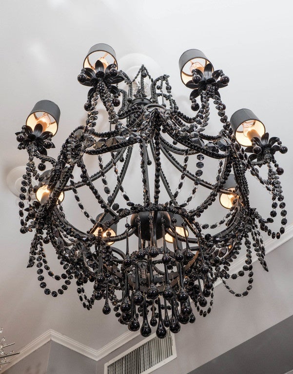Contemporary French Black Crystal Chandelier