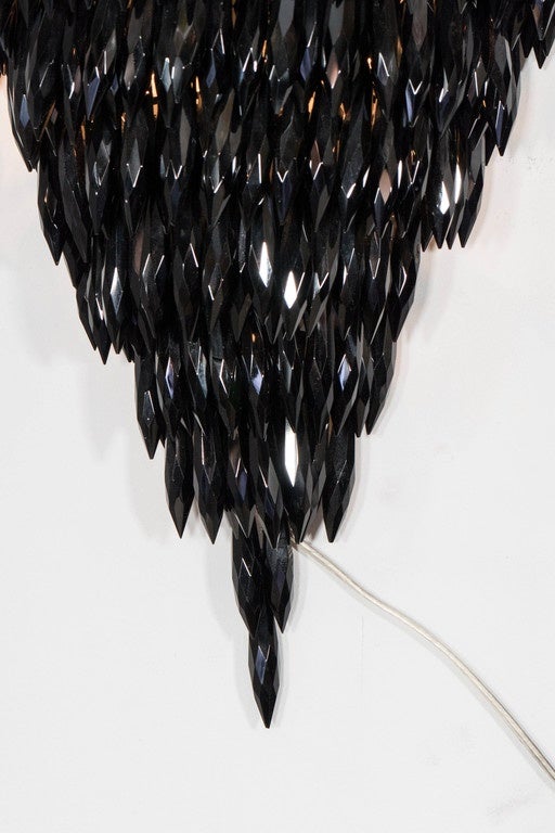 Pair of Elegant Black Crystal Fringe Sconces
