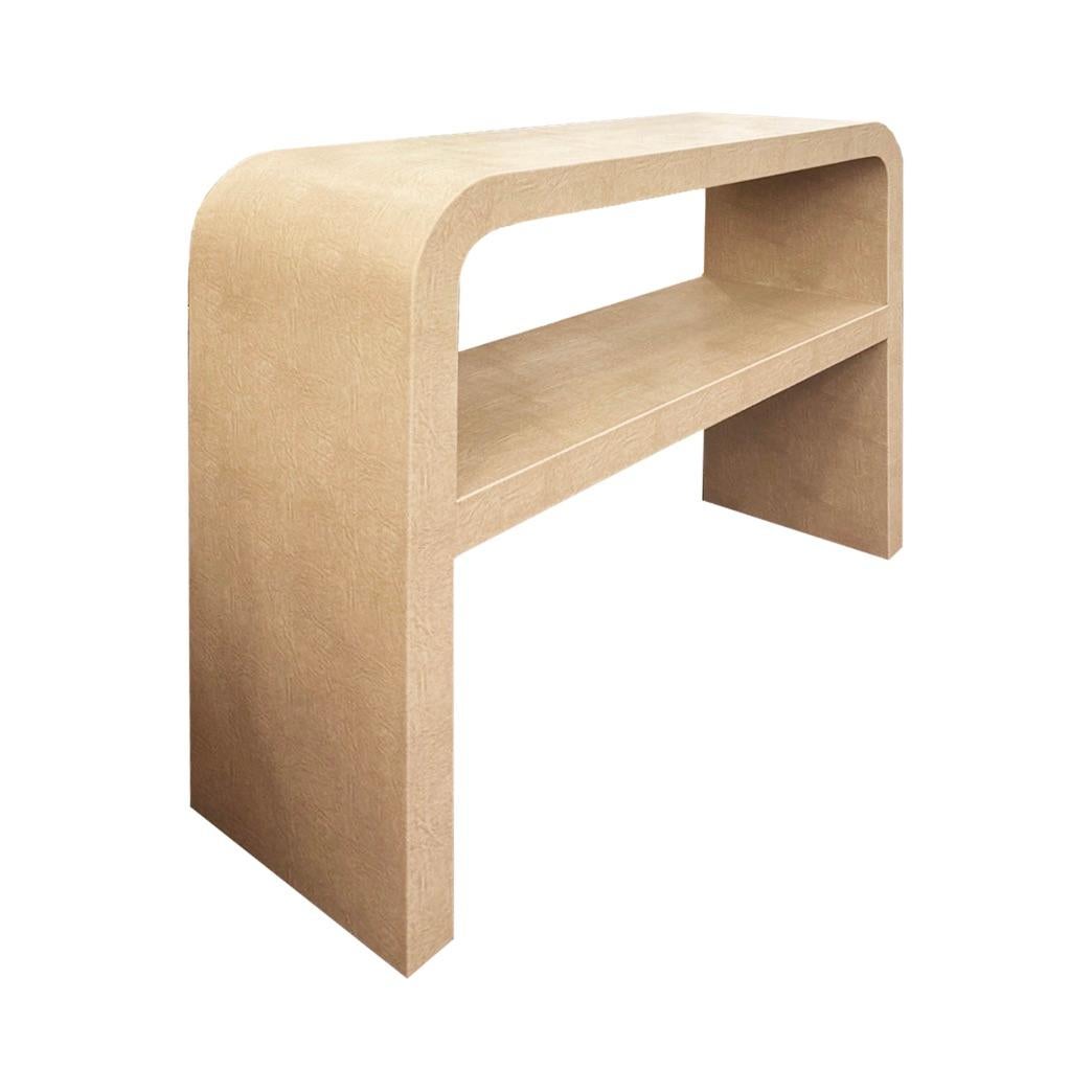 Contemporary Custom Leather Wrapped Waterfall Style Console For Sale