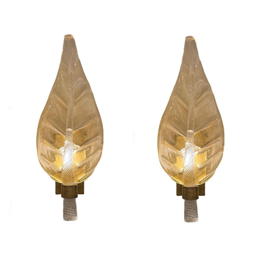 20th Century Pair of Murano Glass Leaf Sconces For Sale
