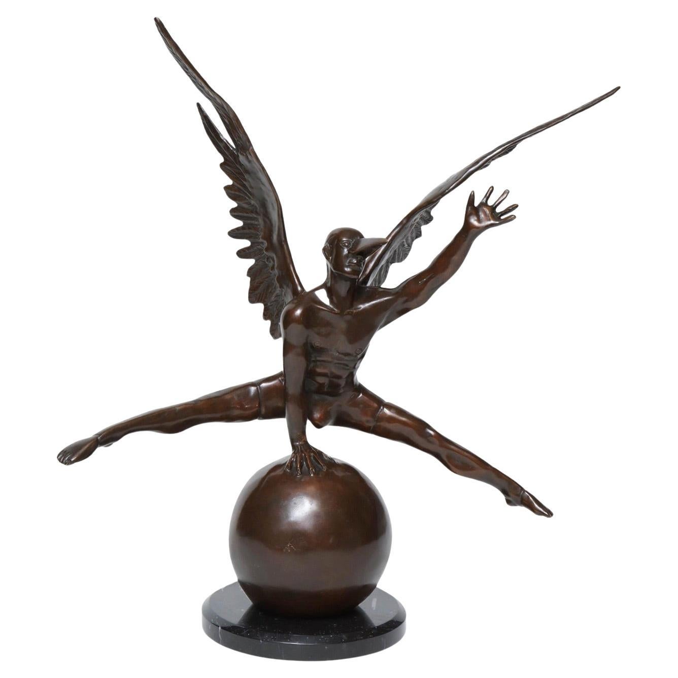Jorge Marín "Equilibrium" Bronze Figure on a Ball with Carnival Mask (Signed)
