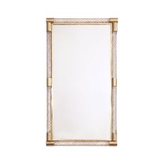 Varilla de cristal de Murano transparente retorcida y espejo de latón grabado