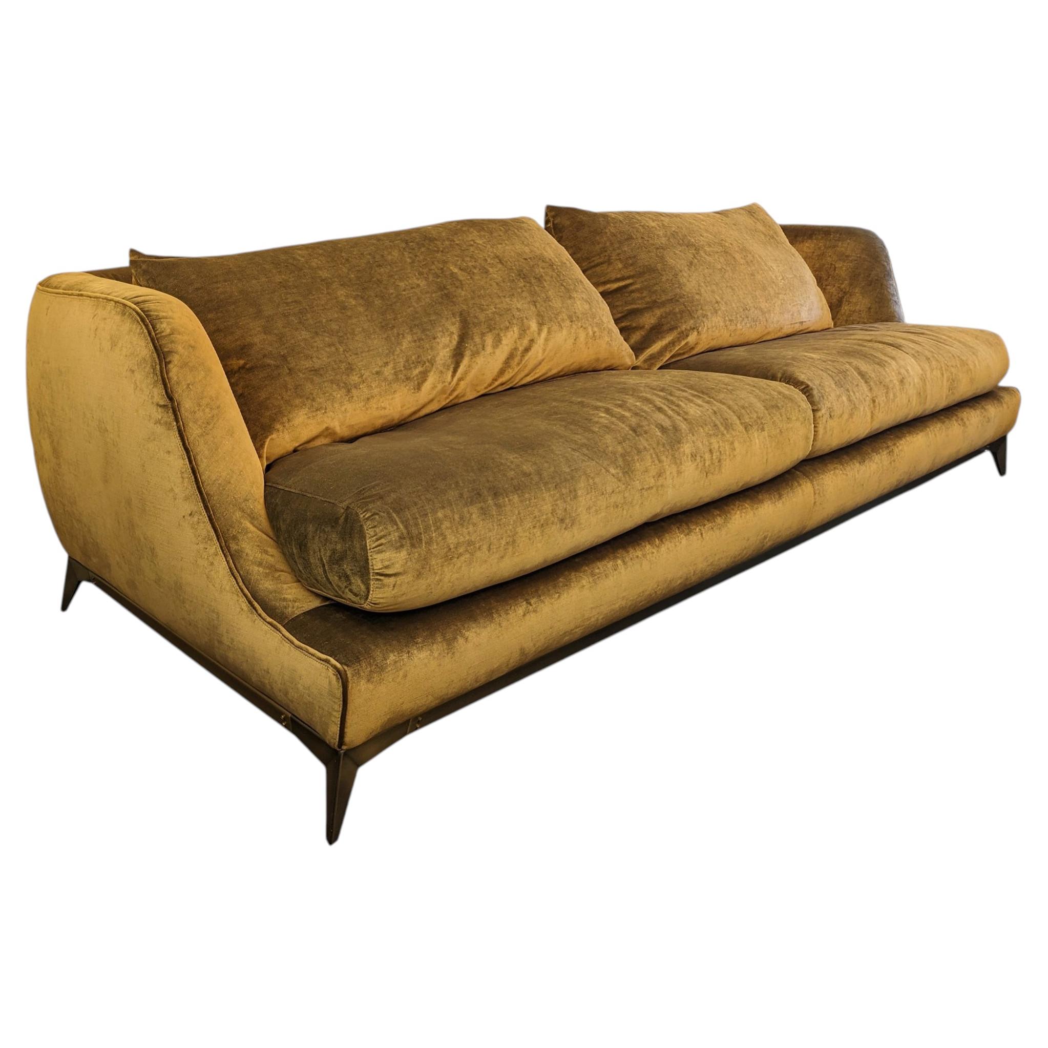 Pier Luigi Frighetto "Brando" Sofa in Gold Ochre Velvet