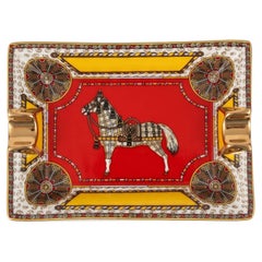 Hermes Paris Cheval D'Orient Porcelain Cigar Ashtray in Red and Gold