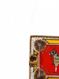 Hermes Paris Cheval D'Orient Porcelain Cigar Ashtray in Red and Gold
