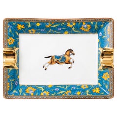 Hermes Paris Cheval D'Orient Porcelain Cigar Ashtray in Turquoise