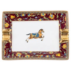 Hermes Paris Cheval D'Orient Porcelain Cigar Ashtray in Maroon