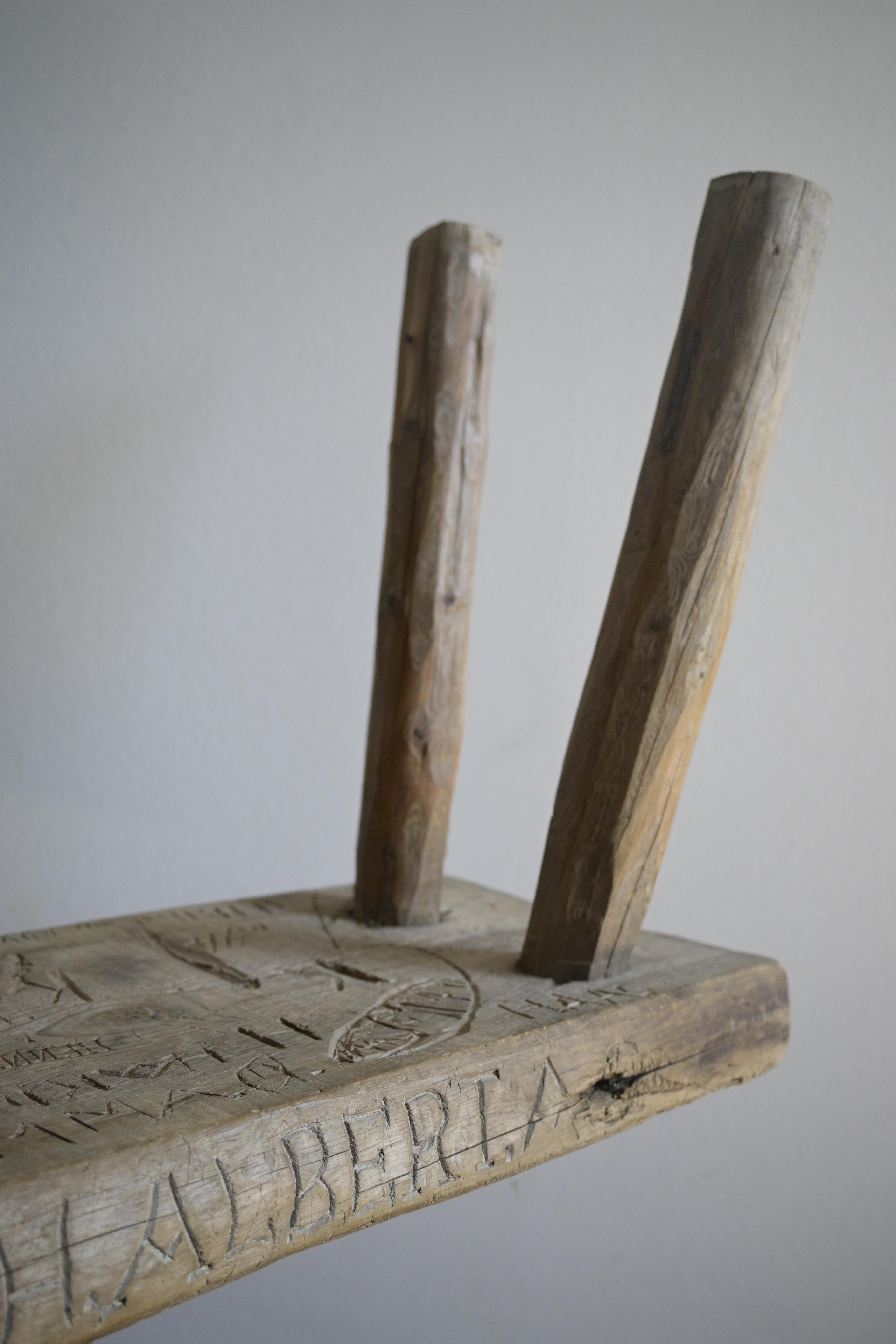 Carved Swedish Pine Stool from the 1900s For Sale