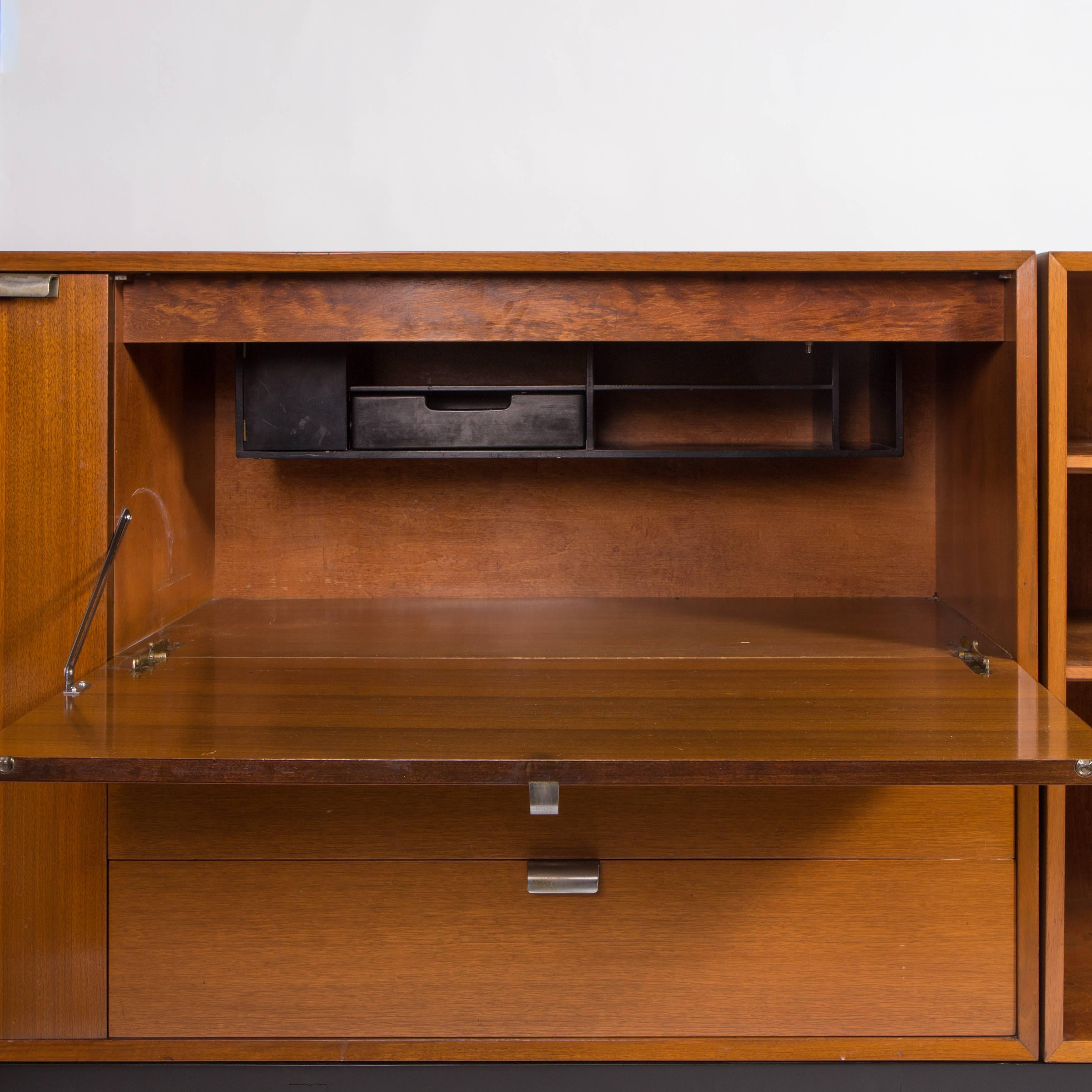 George Nelson Walnut Secretary and Bookcase on Long Bench, Herman Miller In Good Condition In New York, NY