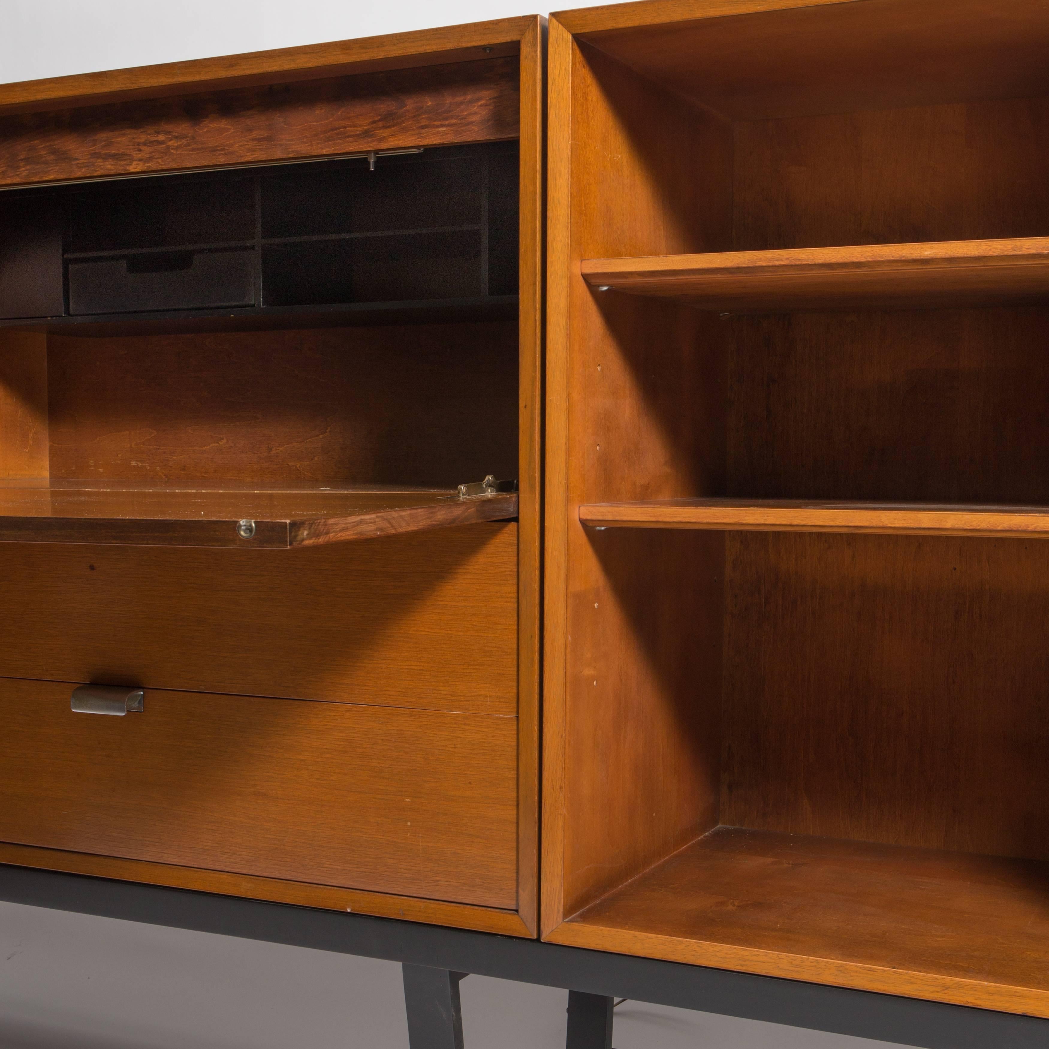 George Nelson Walnut Secretary and Bookcase on Long Bench, Herman Miller 2